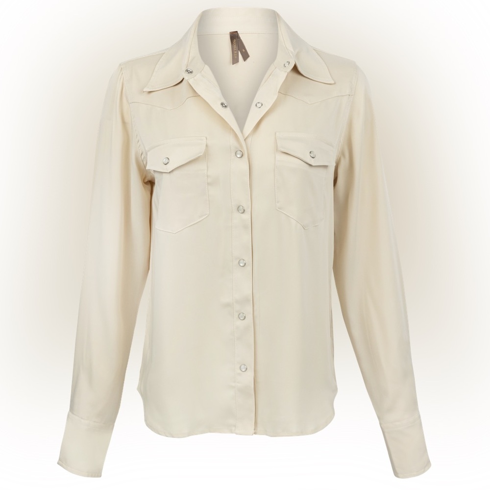 Stetson Satin Western Pearl Snap Front Blouse Cream Size S NWT